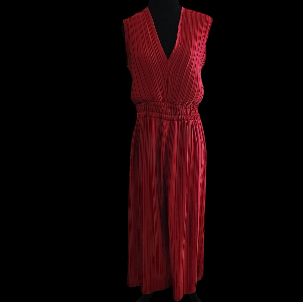 Deep red wide leg dressy romper
